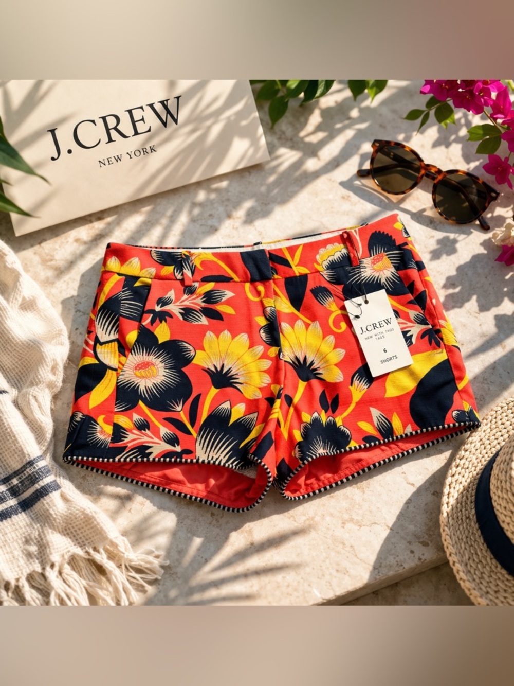 J.Crew Tropical Print Shorts Size 6 BNWT Red Yellow Floral Summer
